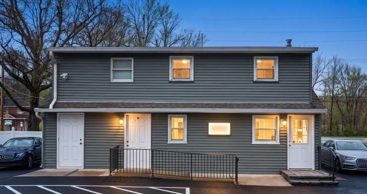 Our building at dusk in Highland Lakes, New Jersey